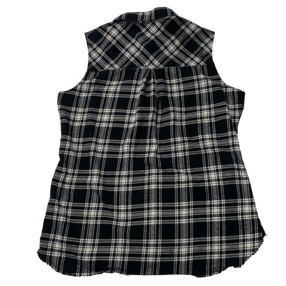 Volcom Womens Small Sleeveless Button Front Flannel Shirt Black White Plaid Raw - Picture 2 of 7